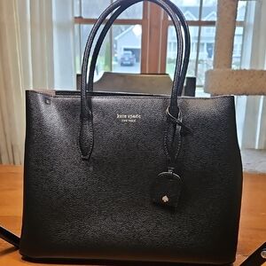 kate spade Black Pebbled Leather Tote with Tag Charm